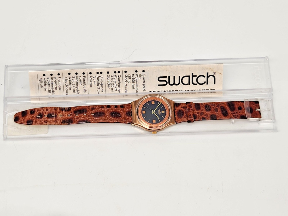 Vintage AG 1991 Swatch Watch Copper/Black Tone Leather Band Wt Case -New Battery